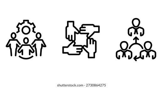 teamwork outline or line icon design bundle.