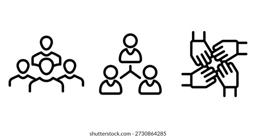 Paquete de diseño de esquema de trabajo en equipo o icono de línea.