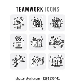 Teamwork Outline Set Icons Thin Style Pictogram Minimalist