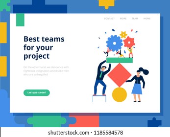 Teamwork page concept with best teams for project symbols flat vector illustration