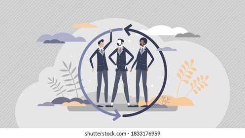 Teamwork partnership as business collaboration assistance tiny person concept. Confident leaders connections for professional help in company project work vector illustration. Coworking together scene