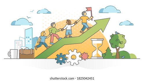 Teamwork partnership collaboration help or assistance outline concept. Effective company business coworking or shared responsibility for effective and successful goal reaching in professional work.