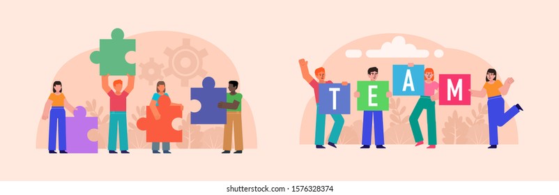 Teamwork, partnership or cooperation concept illustrations. Flat design vector illustration