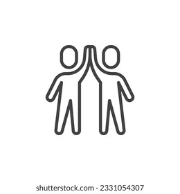 Teamwork, partnership line icon. linear style sign for mobile concept and web design. Two person giving high five outline vector icon. Symbol, logo illustration. Vector graphics