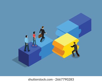 Teamwork and Partnership Puzzles 3d flat vector illustrations