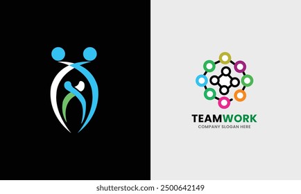 Teamwork partnership union team support group corporate network human company minimalist logo design sample  
