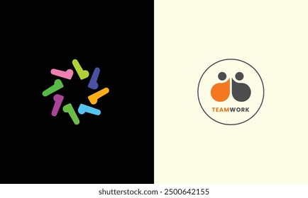 Teamwork partnership union team support group corporate network human company minimalist logo design sample  