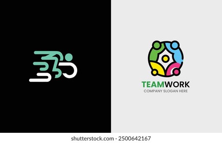 Teamwork partnership union team support group corporate network human company minimalist logo design sample  
