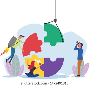 Teamwork and partnership.Vector illustration people are working on a business project, Flat style vector illustration isolated on white background, suitable for wallpaper, banner, book illustration