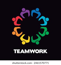 Teamwork people abstract shape design. Vector isolated on black background.		