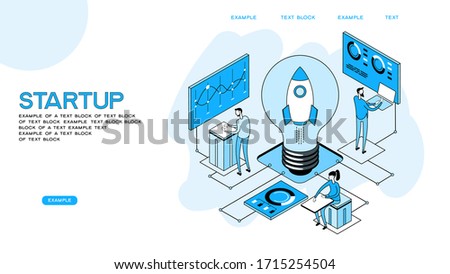 Teamwork of people to achieve the goal. Launch concept. New product on the market. Isometric vector illustration. 3D vector isometric illustration.
