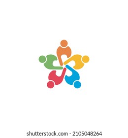 Teamwork people in a circle. Teamwork People logo Friends image. Concept of Group of People, happy team, Vector icon