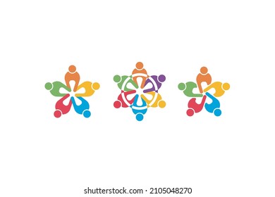 Trabajar en equipo en círculo. Imagen de Amigos con el logo de Teamwork People. Concepto de grupo de personas, equipo feliz, icono vector