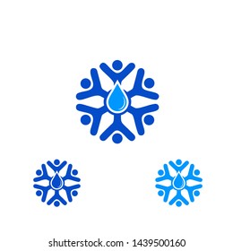 teamwork people with cold blue dropped water logo inspiration