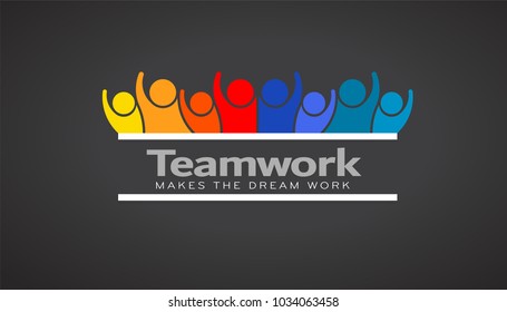 Teamwork People of Eight Persons Logo. Vector Design