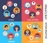Teamwork people group decorative icons science legal officers business agriculture set flat isolated vector illustration