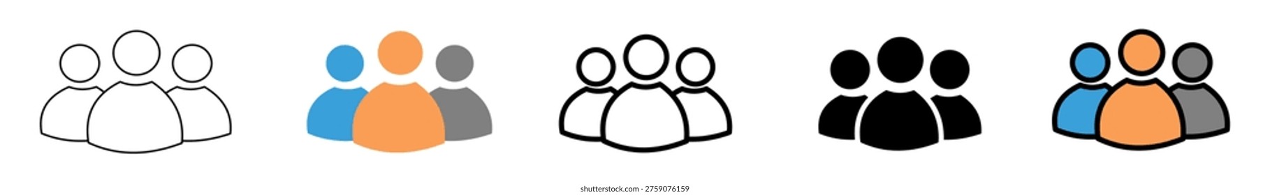 Teamwork People Icon Set Vector, User Group Icons Collection, Business Team Communication Symbol, Human Group Silhouette Outline and Flat Design
