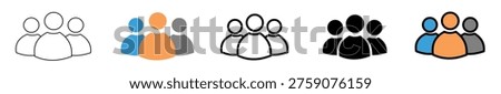 Teamwork People Icon Set Vector, User Group Icons Collection, Business Team Communication Symbol, Human Group Silhouette Outline and Flat Design