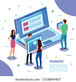 teamwork people with laptop device