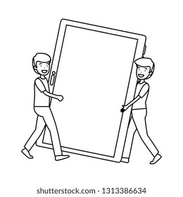 teamwork people lifting tablet