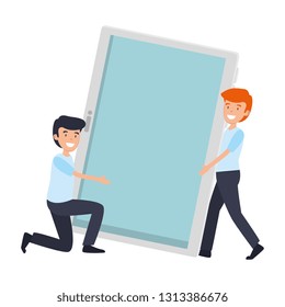teamwork people lifting tablet