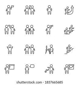 TeamWork-Menschen Line-Symbole gesetzt, Umriss Vektorsymbol-Sammlung, lineares Piktogramm-Paket. Zeichen, Logo-Illustration. Set umfasst Symbole wie Führung, Teamleiter, Community, Kommunikationssprache