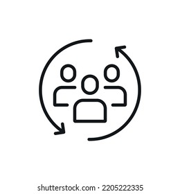 Teamwork people linear icon. Synergy, collaboration, research. Thin line customizable illustration. Contour symbol. Vector isolated outline drawing. Editable stroke