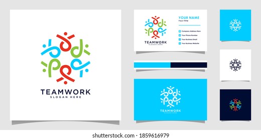 teamwork people logo premium vector with business card design