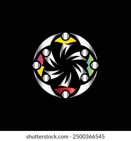 Teamwork people logo vector icon illustration. Group of people forming circle.