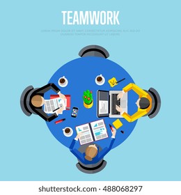 Teamwork People Meeting Table Stock Vector (Royalty Free) 488068297 ...