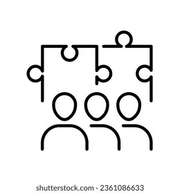 Teamwork people puzzle icon. Simple outline style. Team, friend, partner, trust, support, friendship, community, partnership, matching concept. Thin line symbol. Vector illustration isolated.