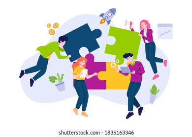 Trendy Flat Illustration People Make Puzzles Stock Vector (Royalty Free ...