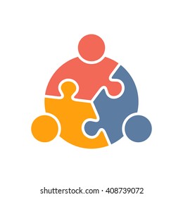 Teamwork People Puzzle Three Pieces. Vector Graphic Design Illustration