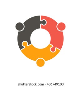 Teamwork People puzzle three pieces. Vector graphic design illustration