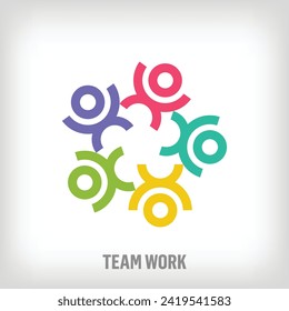 Teamwork and people raising hands, idea of ​​solidarity, modern logo. People logo template. Unique color transitions. vector.	