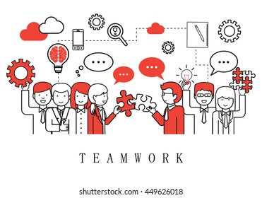 Teamwork, People Team-On White Background-Vector Illustration, Graphic Design. Business Concept For Web,Websites,Magazine Page,Print Materials