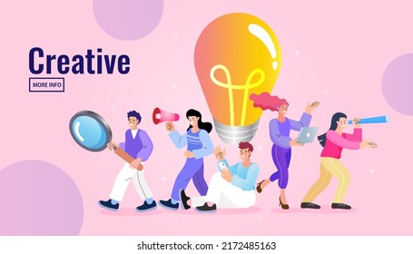 Teamwork or people thinking the same idea concept. Sharing business ideas. sharing knowledge. people office workers team up share lightbulb lamp idea. creative and innovative teamwork. vector