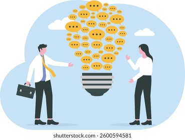 teamwork or people thinking the same idea concept, Sharing business ideas

