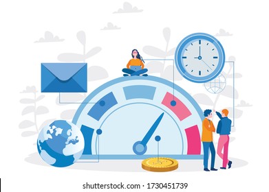 Teamwork, people work together, productive team work, score or rating, scale for productivity, Vector illustration for web banner, infographics, mobile. 