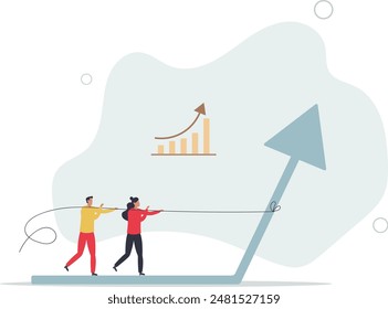 Teamwork performance effort for reaching best results.Pushing limits for huge progress development.flat illustration.