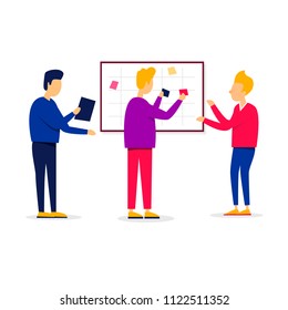 Teamwork, planning, start-up, discussion of ideas. Flat style vector illustration.