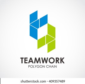 Teamwork of polygon chain abstract vector and logo design or template connecting business icon of company identity symbol concept