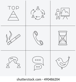 Teamwork, presentation and phone call icons.