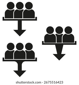 Flujo del proceso de trabajo en equipo. Símbolo de gestión empresarial. Ilustración de jerarquía de grupos. Concepto de líder de Vector. EPS 10.