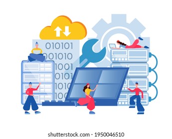 Teamwork of programmers. Software development, computer technologies for successful business, IT education