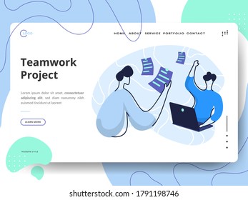 Teamwork Project Illustration, can be used for landing pages, web, ui, banners, templates, backgrounds, flayer, posters, development.