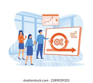 teamwork for project sprint Adaptive programming rule cycle and process managing strategy. flat vector modern illustration 