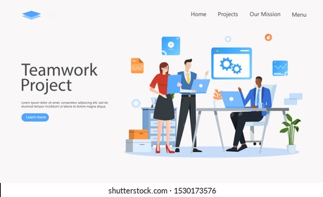 Teamwork Project Vector Illustration Concept , Suitable for web landing page, ui, mobile app, editorial design, flyer, banner, and other related occasion