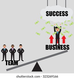 Teamwork Push The Business To Success. Vector Illustration