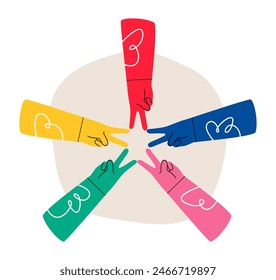 Teamwork puts two fingers together to form a star. Colorful vector illustration
